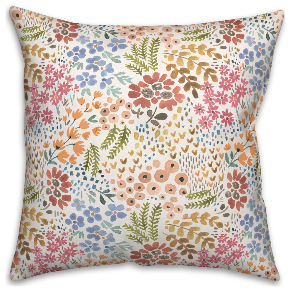 Wild Flower Floral on White 18x18 Spun Poly Pillow