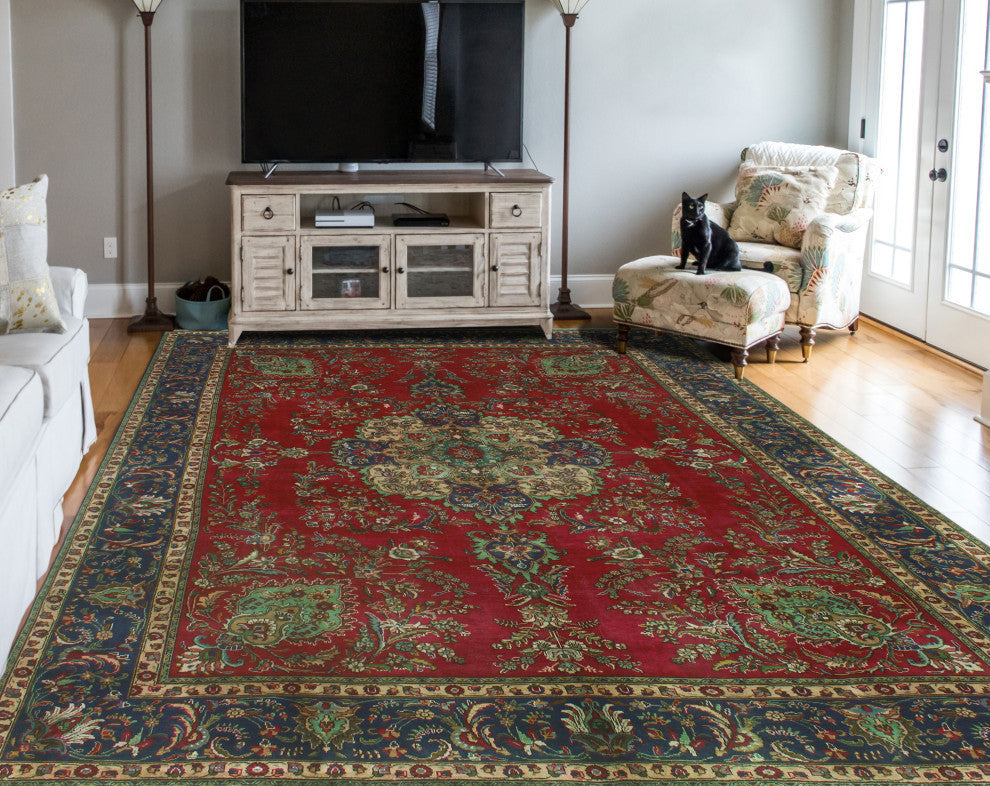 Fine Vintage Distressed Francely Magenta/Navy Rug, 9'9x13'0