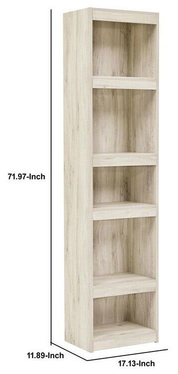 Benzara BM238401 72" 5 Tier Wooden Pier With Adjustable Shelves, Washed White