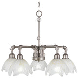 5 Light Chandelier, 7" Gold Ice Glass