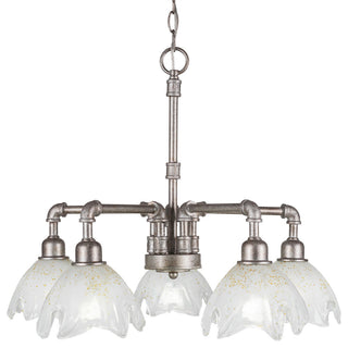 5 Light Chandelier, 7" Gold Ice Glass