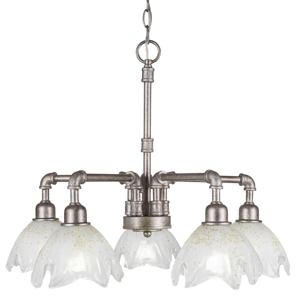 5 Light Chandelier, 7" Gold Ice Glass