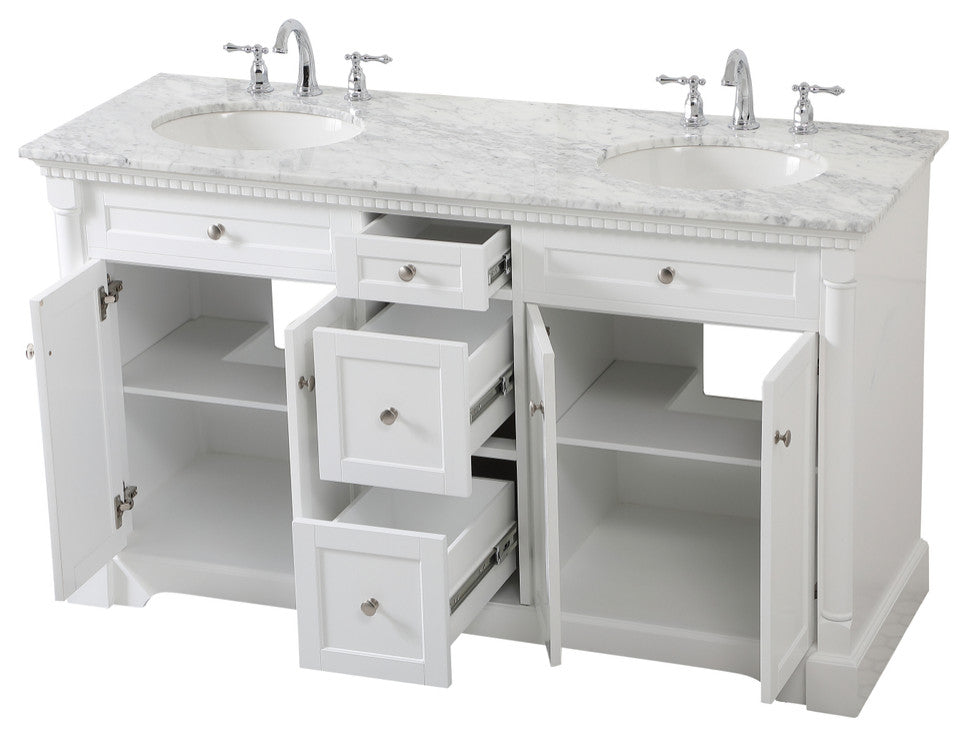 Home Living 21.5" Transitional Black-Light Bathroom Vanity, White, 60