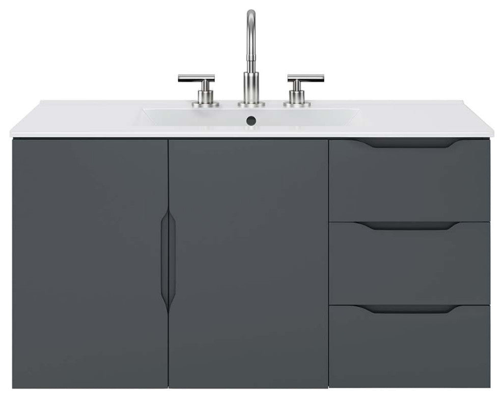 Sink Vanity Cabinet, White Gray, Ceramic, Melamine, Modern, Hotel Bathroom