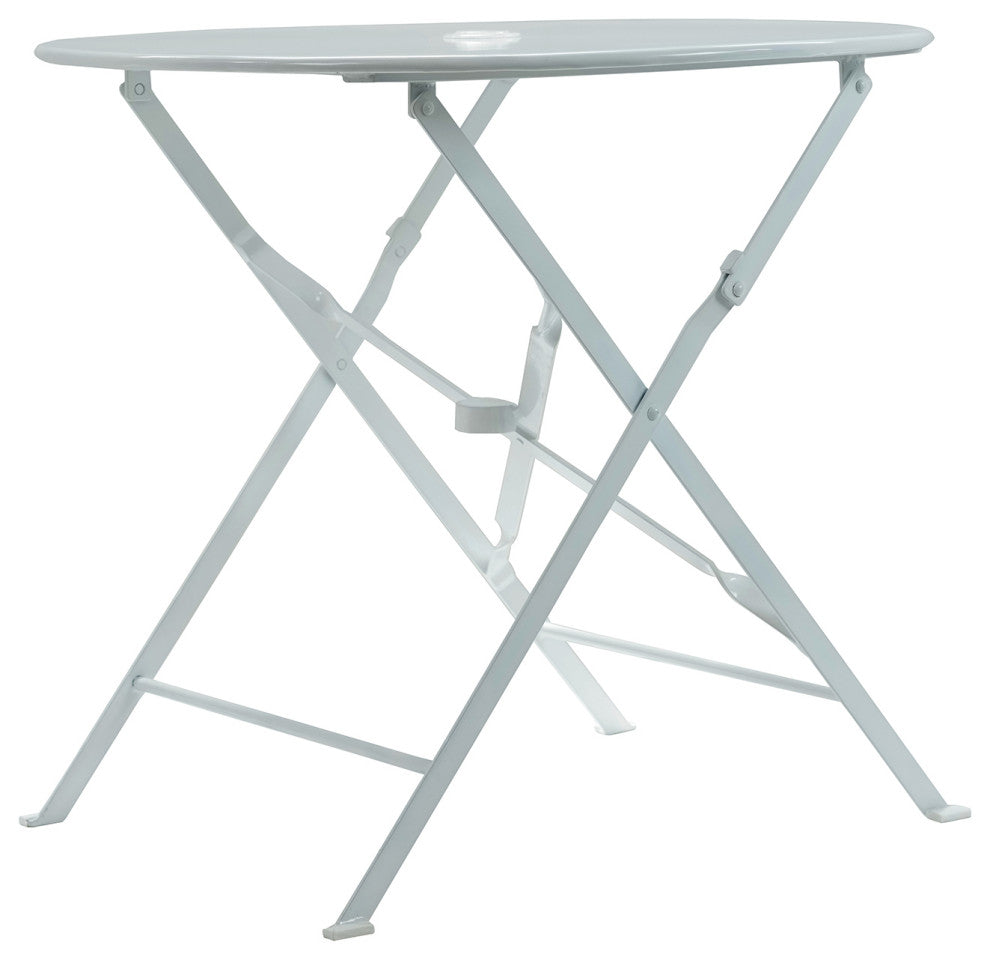 30" Round Folding Metal Bistro Table With Umbrella Hole, White