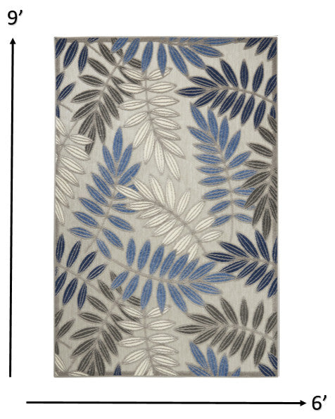 6' X 9' Grey/Blue Floral Indoor Outdoor Area Rug