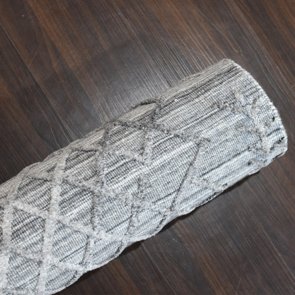 HAND WOVEN FLAT WEAVE KILIM POLYESTER AREA RUGS -Rectangle,Silver,Geometric, [Runner] 2'6''x10'
