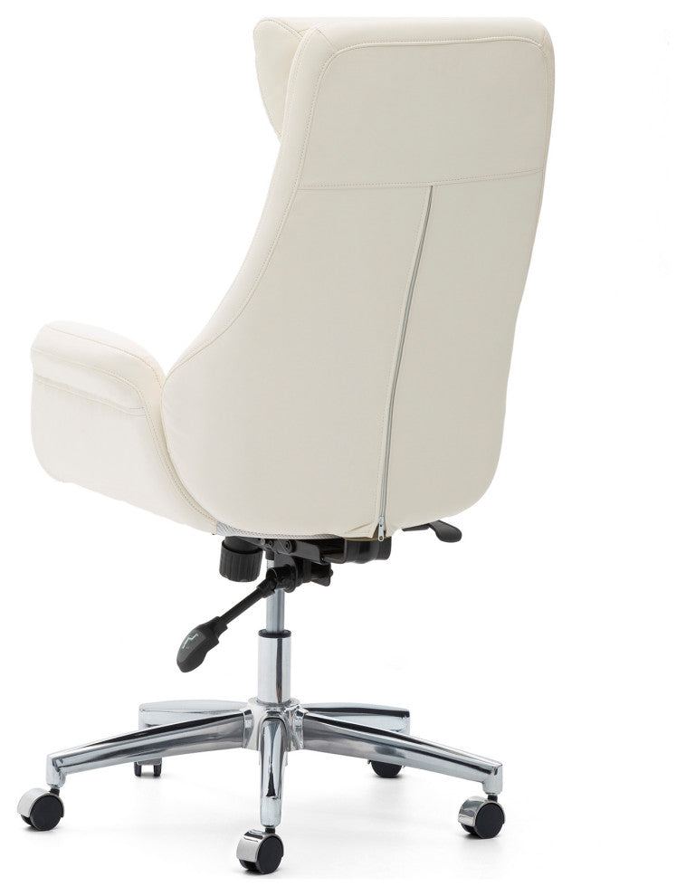 Mid-Century Leatherette Adjustable Swivel High Back Office Chair, Cream White