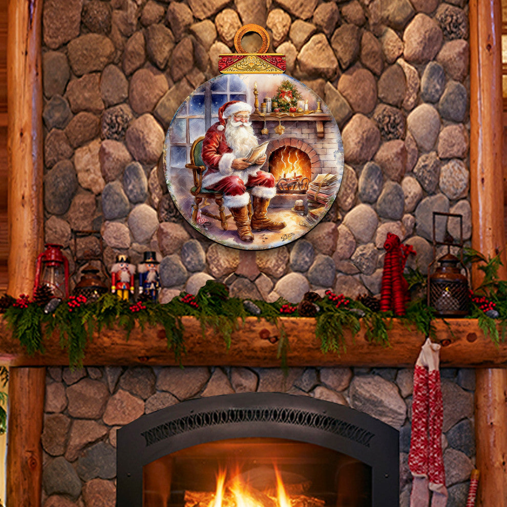 Santa at the Fireplace Wreath Holiday Door Decor Christmas Decor