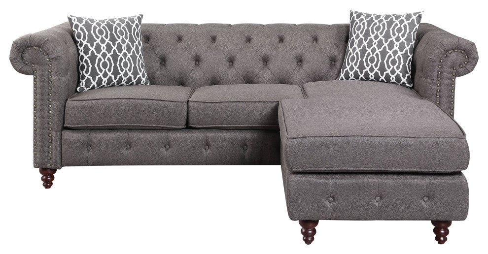 Waldina Reversible Sectional Sofa, Brown Fabric