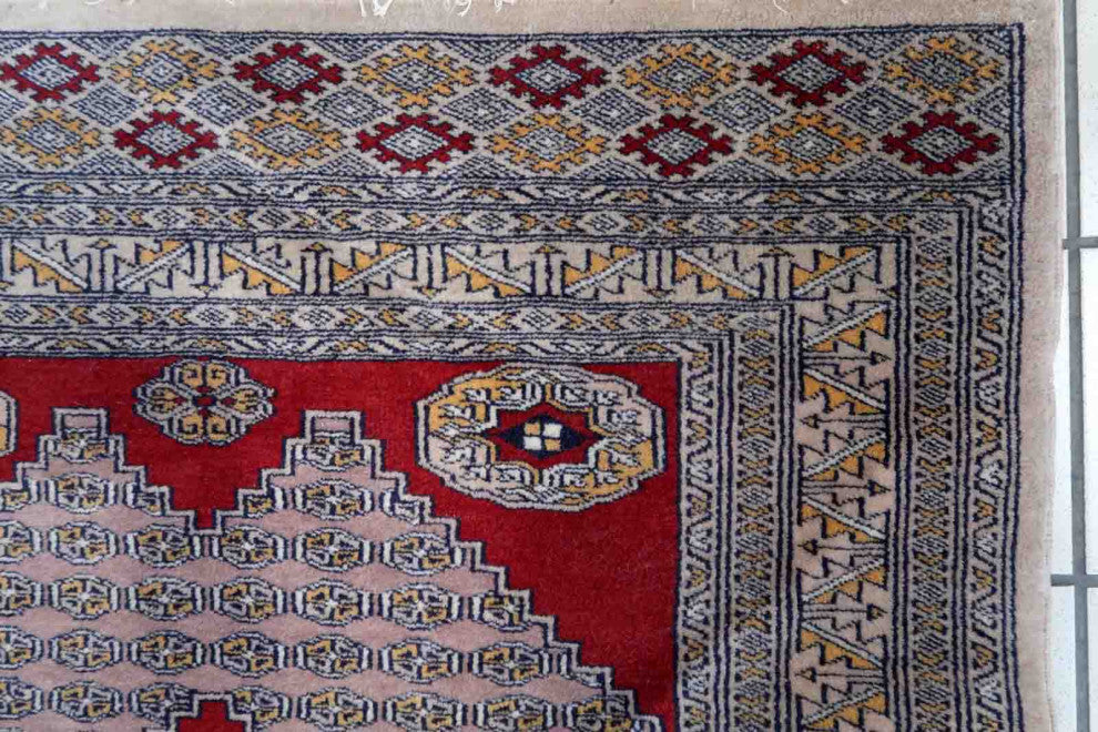 Handmade Vintage Uzbek Bukhara Rug 3.2'x5.1', 98cmx156cm, 1970s