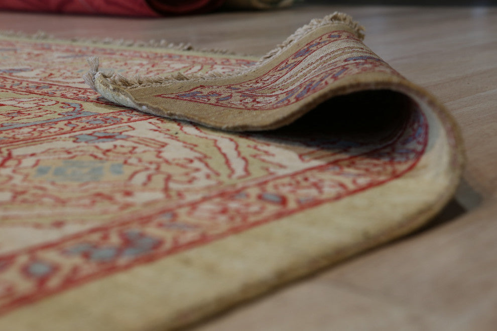 Beige Traditional Floral Heriz Weave Area Rug