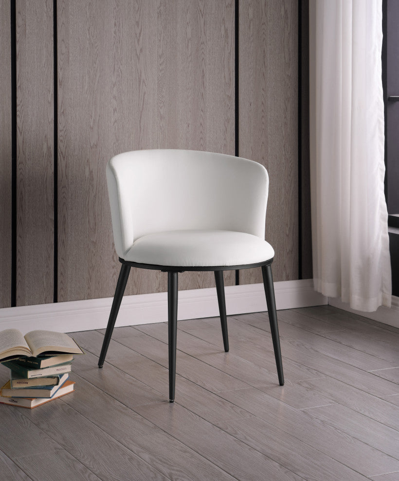 Skylar Dining Chair, Set of 2, White Faux Leather, Matte Black Iron Legs