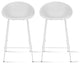 Set of 2 Modern Counter Stools with Perforated Low Back and Metal Frame, 25.5", White