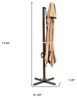 10' Tan Polyester Square Tilt Cantilever Patio Umbrella With Stand