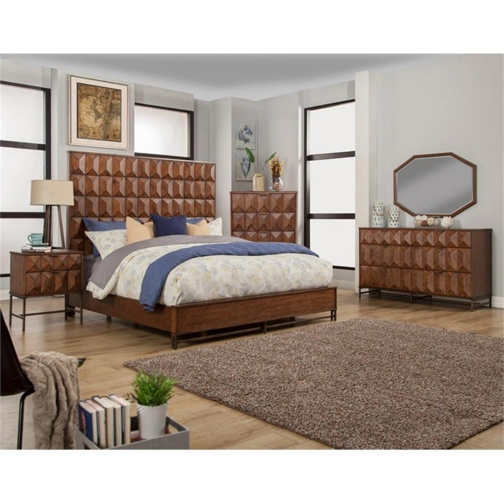 Origins by Alpine Trig Standard King Wood Panel Bed in Antique Brown