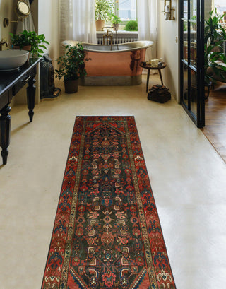 Fine Vintage Distressed Adalbrec Charcoal/Rust Runner, 2'11 x 10'6