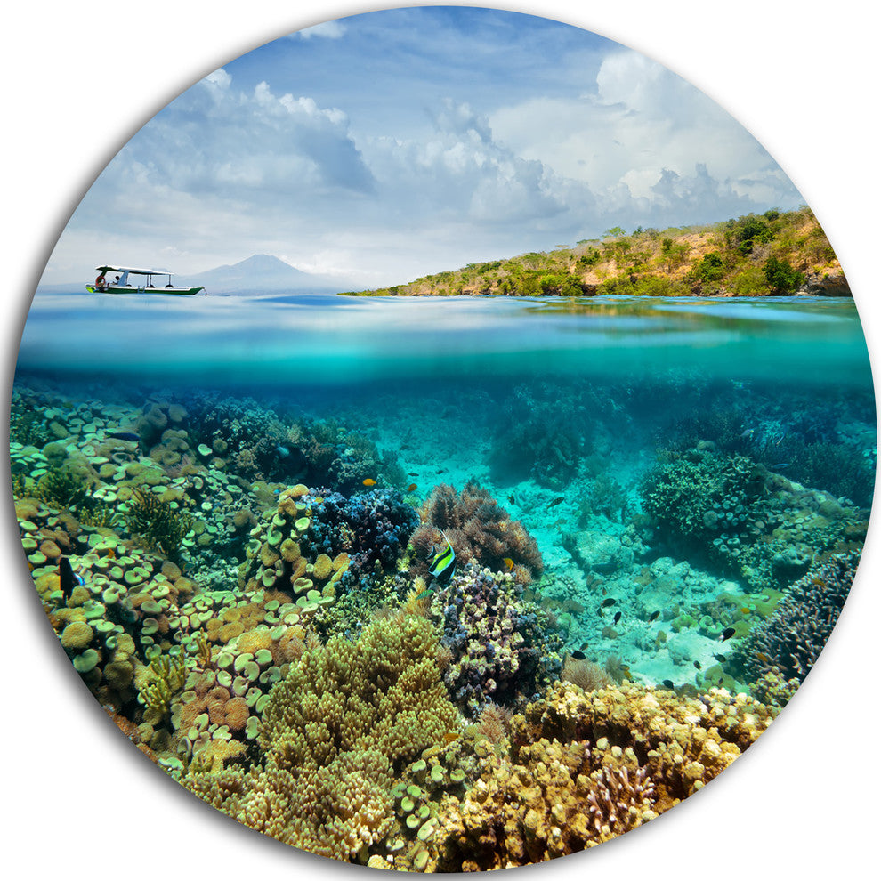 Coral Reef Island, Seascape Photo Disc Metal Wall Art, 38"