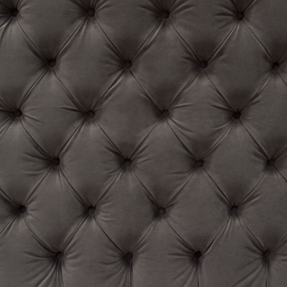 Eastern King Tufted Bed With Vintage Wing, Smoke Gray Velvet
