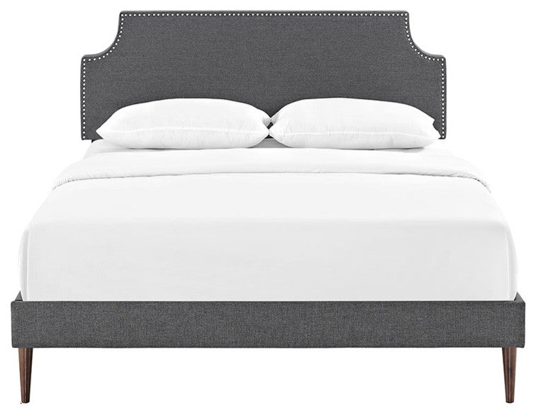 Modway Laura King Fabric Platform Bed With Round Tapered Legs, Gray