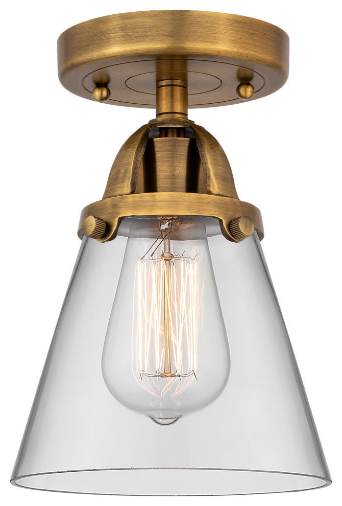 Small Cone Semi-Flush Mount, Brushed Brass, Clear, Clear