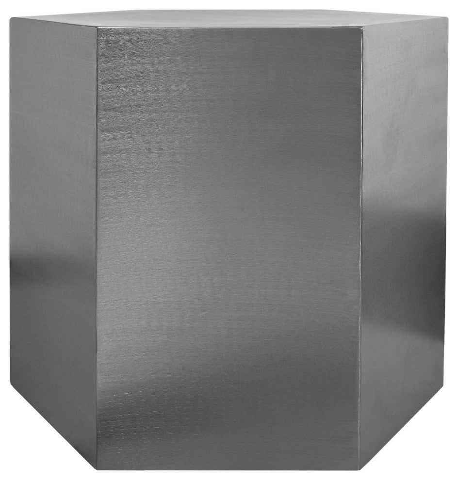 Hexagon Durable Iron End Table, Brushed Chrome