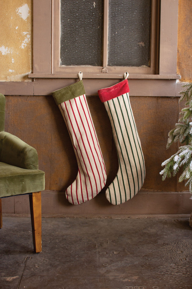 2-Piece Set Soft Giant 32" Striped Green Red Fireplace Hanging Stockings