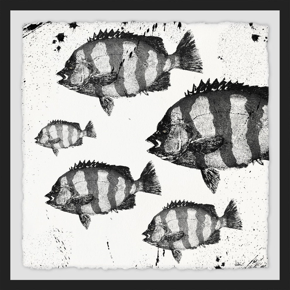 "Barred Fish" Framed Painting Print, 24"x24"