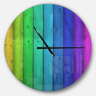 Rainbow Colors On Wooden Oversized Modern Metal Clock, 23"x23"