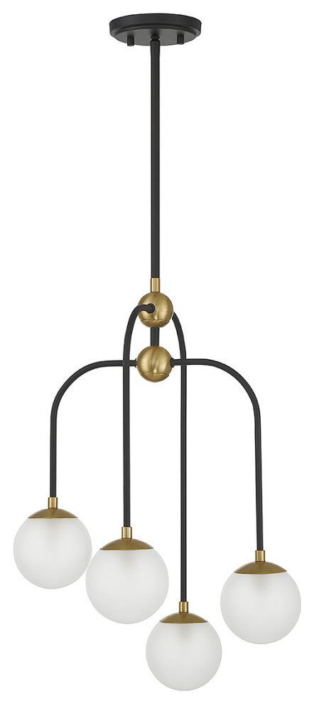 Couplet 4-Light Chandelier, Matte Black With Warm Brass Accents