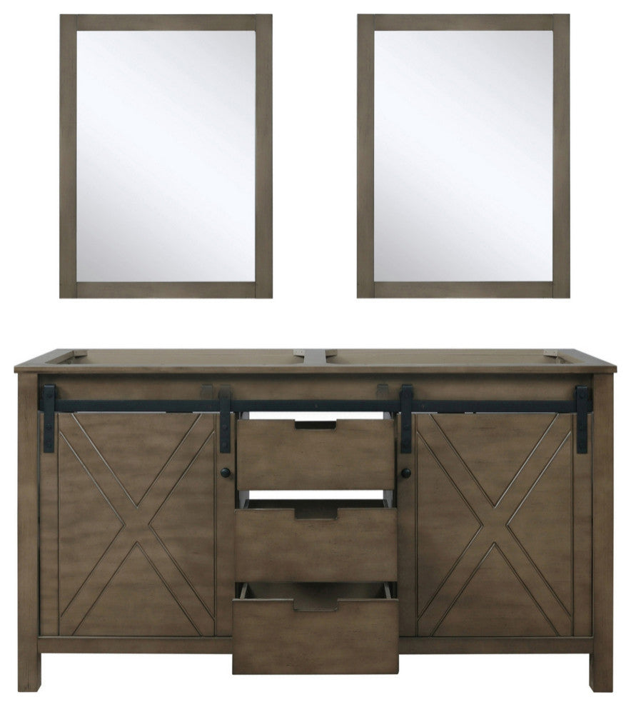 Marsyas 60" Double Vanity, No Top and 24" Mirrors, Rustic Brown