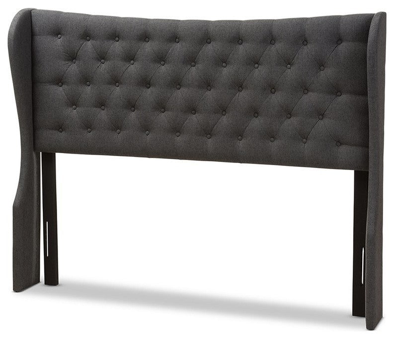 Cadence Modern Dark Gray Fabric Button-Tufted King Size Winged Headboard