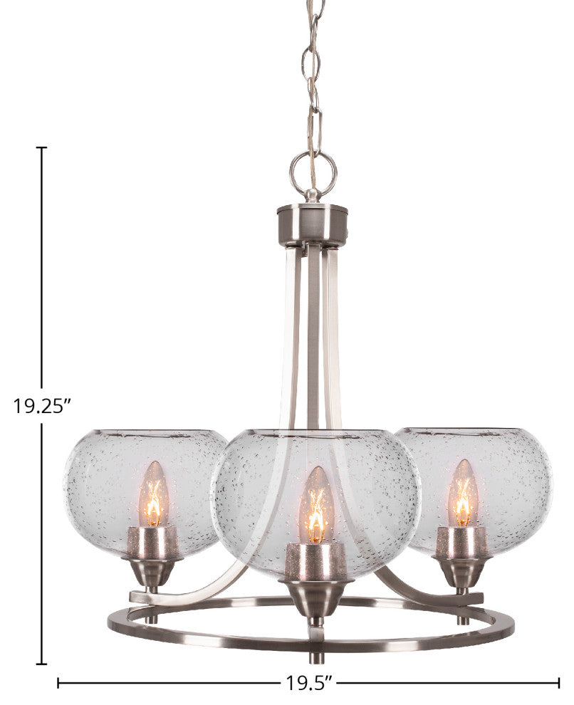 Paramount Uplight 3-Light Chandelier, Brushed Nickel, 7" Clear Bubble Glass