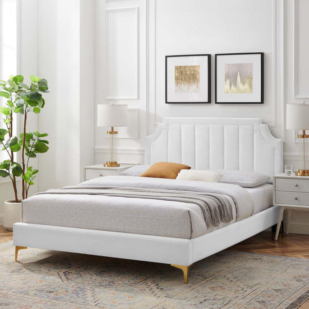 Sienna Performance Velvet Full Platform Bed, White