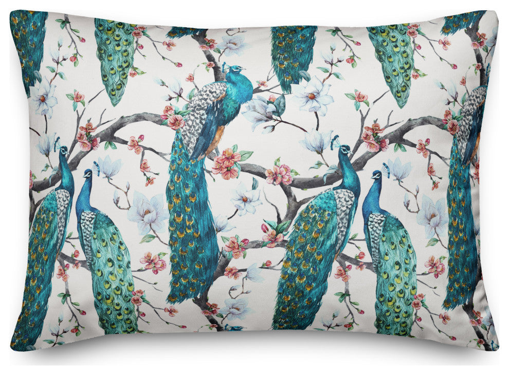 Peacock, Floral Branches 3 14x20 Spun Poly Pillow