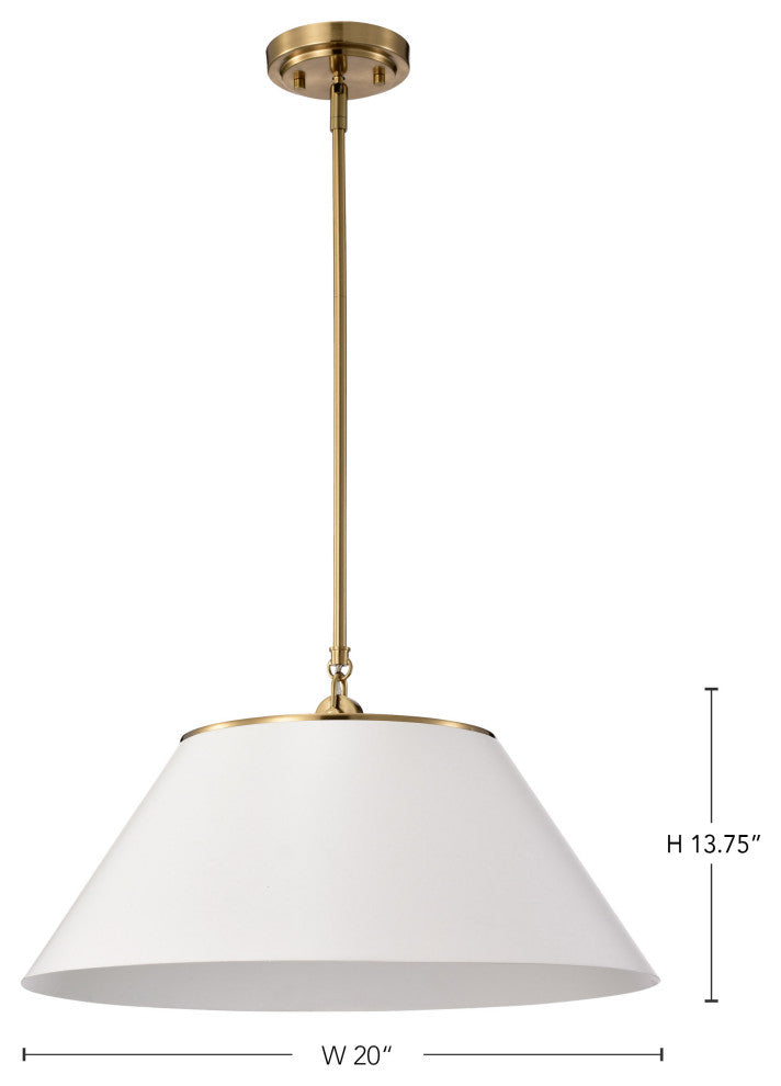 Dover 3-Light Large Pendant, White With Vintage Brass