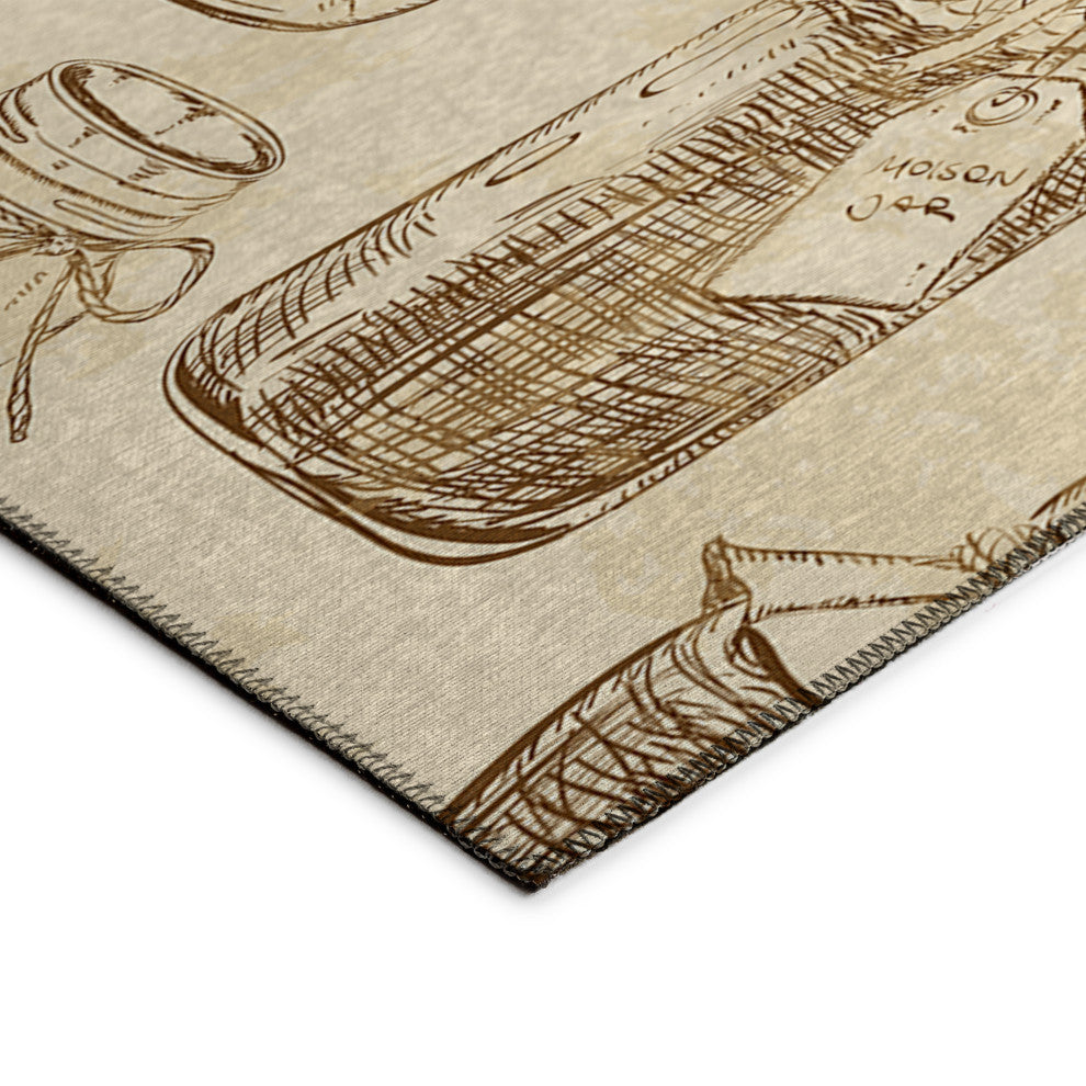 Indoor/Outdoor Kendall KE18 Parchment Machine Washable 3' x 5' Rug