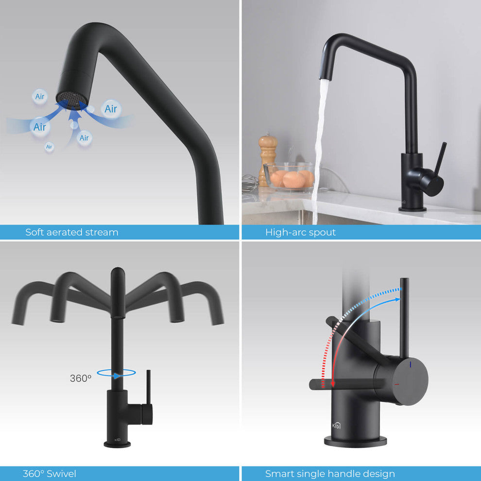 Macon Single Lever Kitchen Bar Faucet, Matte Black W/ Soap Dispenser