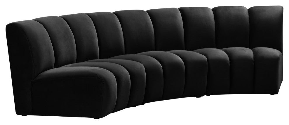 Infinity Channel Tufted Velvet Modular Chair, Black, 3 Pieces
