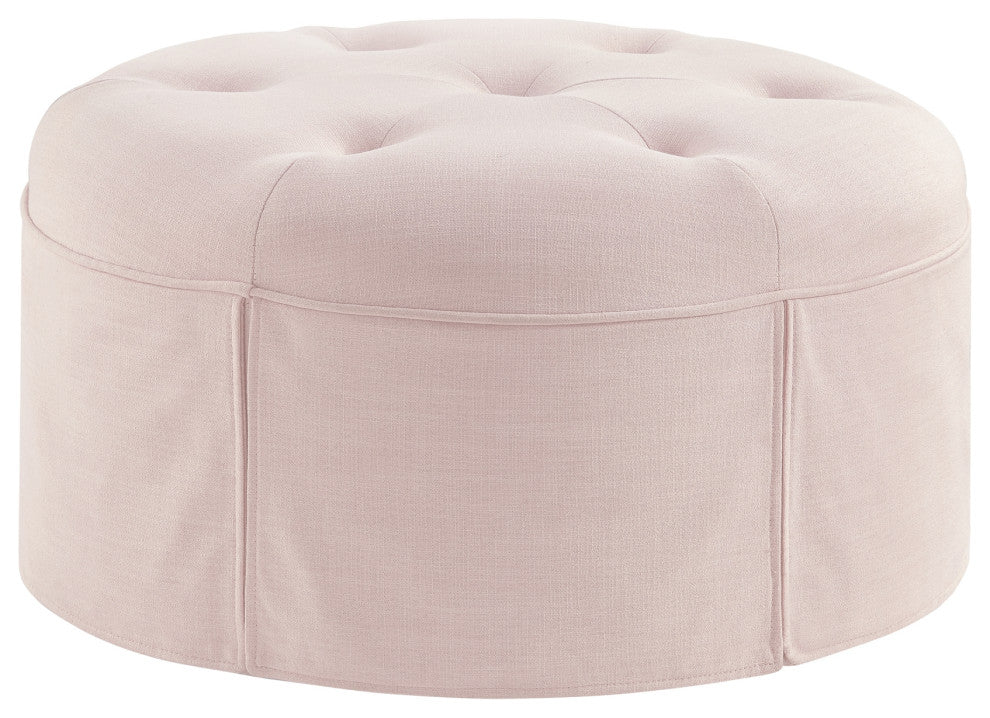 Rustic Manor Aiza Ottoman, Upholstered, Linen, Light Pink