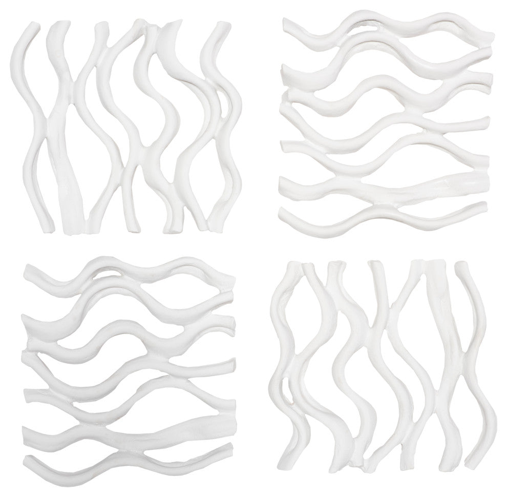 Vine Wall Tile, Matte White, Set of 4