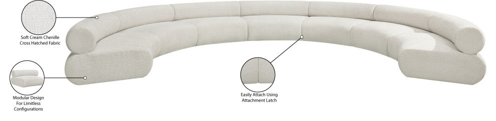 Bale Cream Chenille Fabric Modular Sofa, Cream, 7-Piece, Arc Shaped
