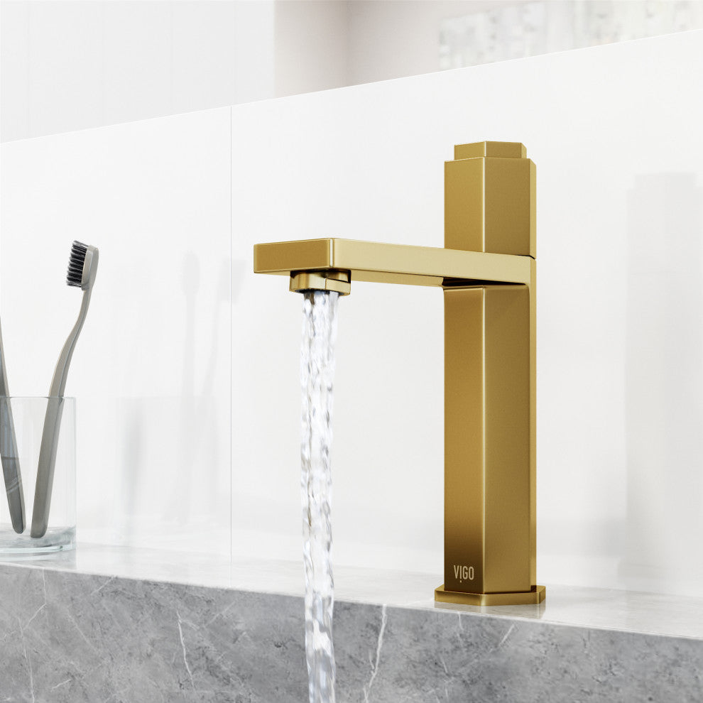 VIGO Nova 8" H Button Operated Single Hole Bathroom Faucet, Matte Brushed Gold, Without Extras