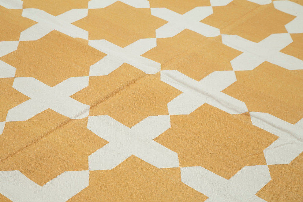 Rug N Carpet - Handmade Wool 9' 3'' x 11' 9'' Geometric Dhurrie Kilim Rug