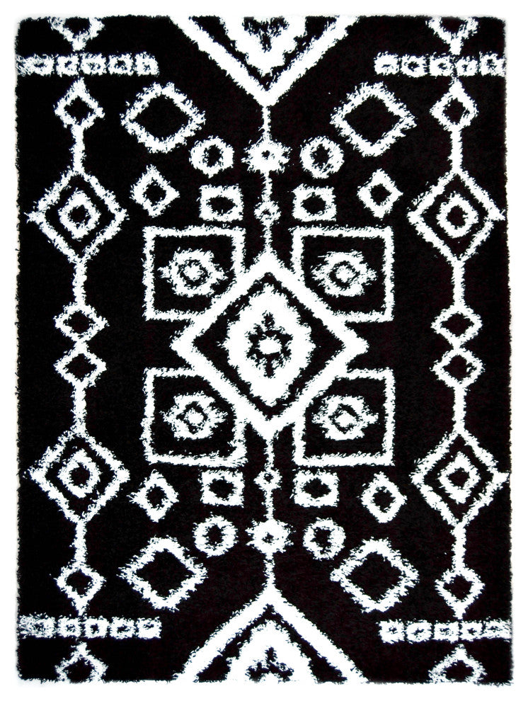 Matlock Spirits Diamonds Shag Rug - White and Black - 5' X 7' 2"