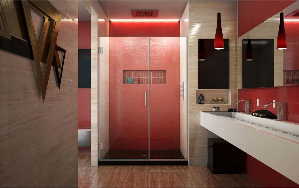 Unidoor Plus 50 1/2 - 51"Wx72"H Frameless Hinged Shower Door, Brushed Nickel