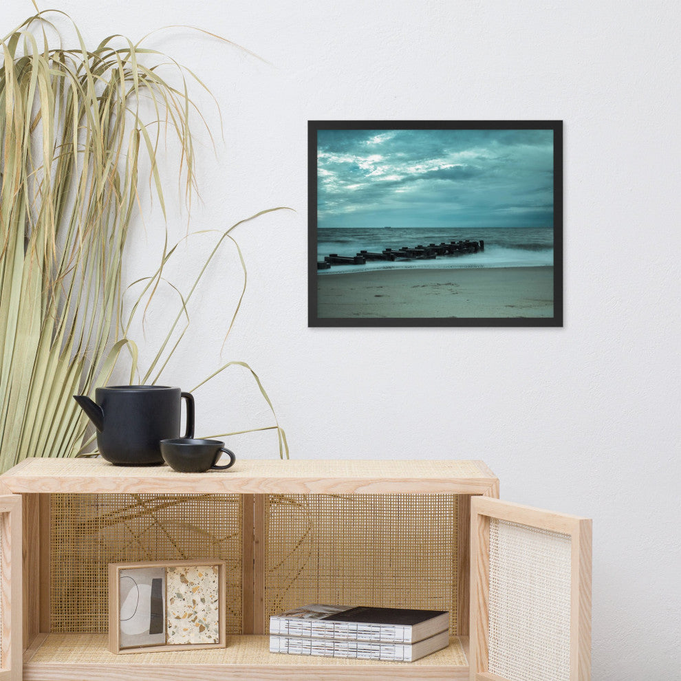 Blue Morning at Rehoboth Coastal Landscape Framed Photo Paper Wall Art Prints, Black, 16" X 20"