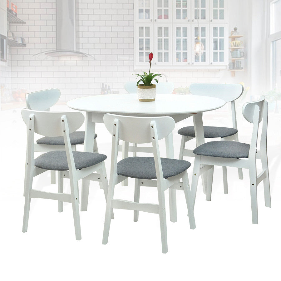 Extendable Round Dining Room Table Modern Solid Wood, White