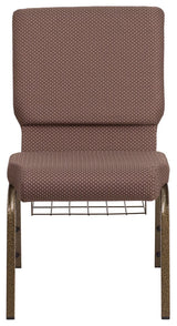HERCULES 18.5'W Church Chair in Brown Dot Fabric,Book Rack - Gold Vein Frame
