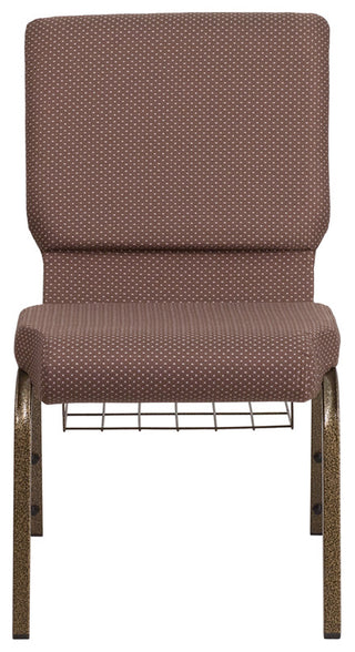 HERCULES 18.5'W Church Chair in Brown Dot Fabric,Book Rack - Gold Vein Frame